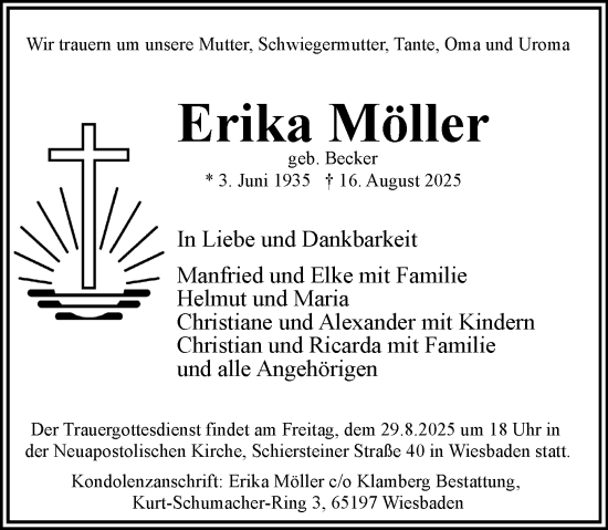 Traueranzeige von Erika Möller von Wiesbadener Kurier