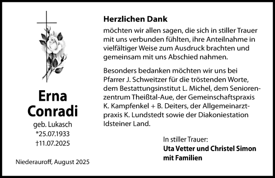 Traueranzeige von Erna Conradi von Wiesbadener Kurier
