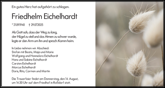 Traueranzeige von Friedhelm Eichelhardt von Darmstädter Echo