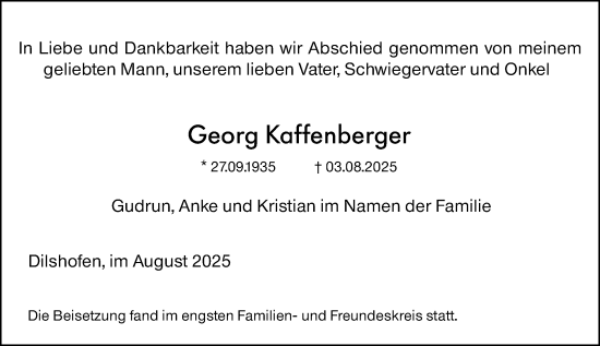 Traueranzeige von Georg Kaffenberger von Darmstädter Echo