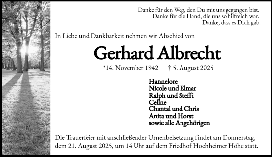 Traueranzeige von Gerhard Albrecht von Wormser Zeitung