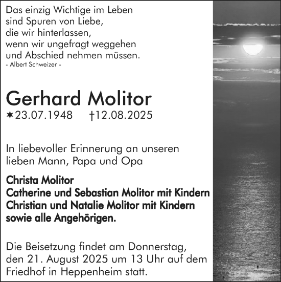 Traueranzeige von Gerhard Molitor von Starkenburger Echo