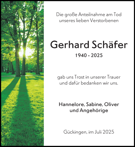 Traueranzeige von Gerhard Schäfer von Nassauische Neue Presse