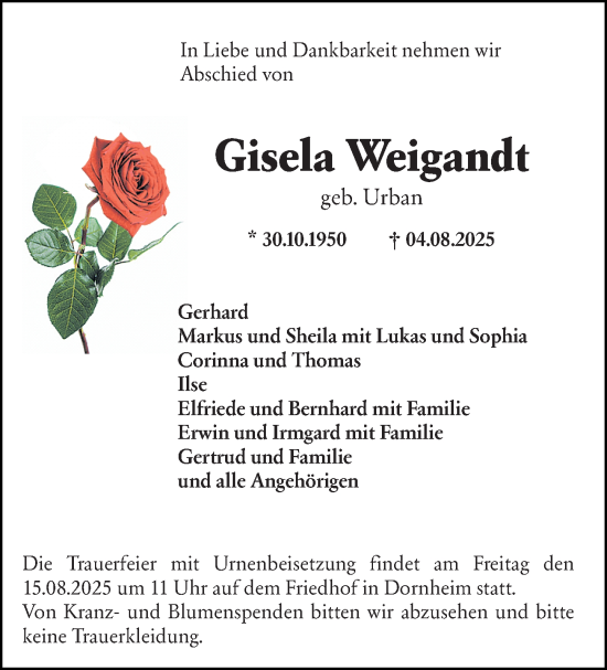 Traueranzeige von Gisela Weigandt von Groß-Gerauer Echo