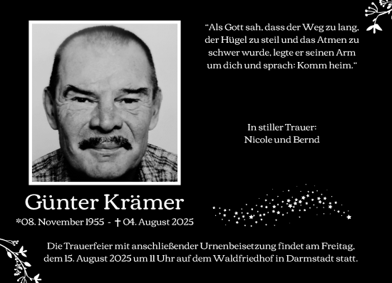 Traueranzeige von Günter Krämer von Darmstädter Echo