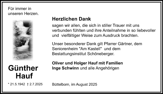 Traueranzeige von Günther Hauf von Groß-Gerauer Echo