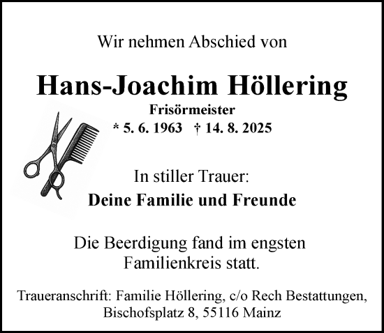 Traueranzeige von Hans-Joachim Höllering von Allgemeine Zeitung Mainz