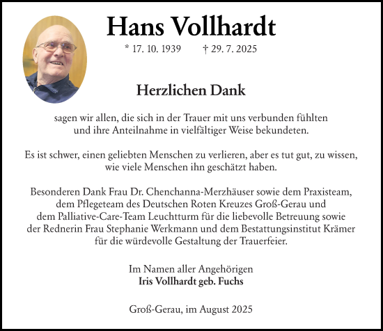 Traueranzeige von Hans Vollhardt von Groß-Gerauer Echo