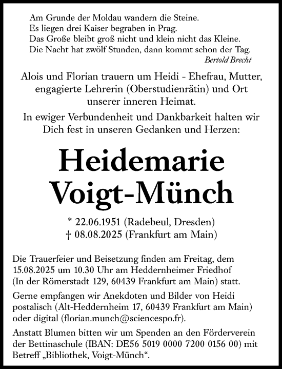 Traueranzeige von Heidemarie Voigt-Münch von Rüsselsheimer Echo