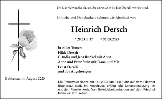 Traueranzeige von Heinrich Dersch von Hinterländer Anzeiger