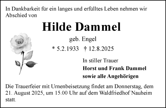 Traueranzeige von Hilde Dammel von Groß-Gerauer Echo