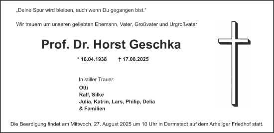 Traueranzeige von Horst Geschka von Darmstädter Echo