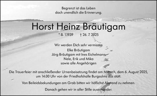 Traueranzeige von Horst Heinz Bräutigam von Wetzlarer Neue Zeitung