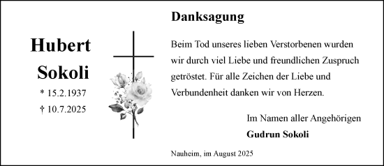 Traueranzeige von Hubert Sokoli von Rüsselsheimer Echo