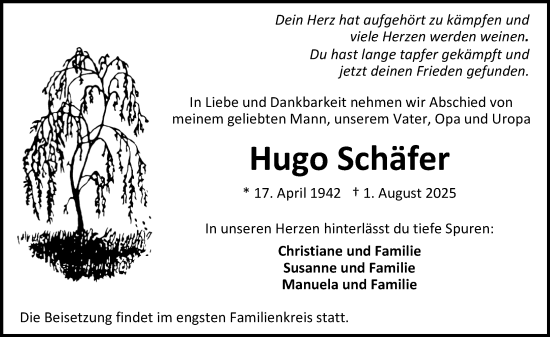 Traueranzeige von Hugo Schäfer von Allgemeine Zeitung Mainz