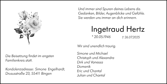 Traueranzeige von Ingetraud Hertz von Binger-/Ingelheimer Wochenblatt