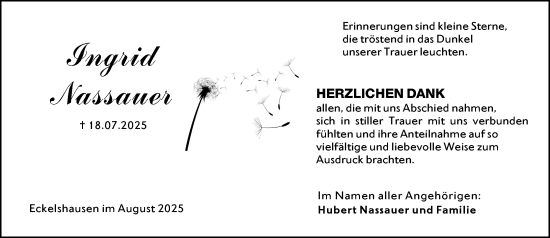 Traueranzeige von Ingrid Nassauer von Hinterländer Anzeiger