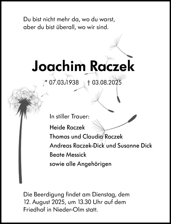 Traueranzeige von Joachim Raczek von Allgemeine Zeitung Rheinhessen-Nahe