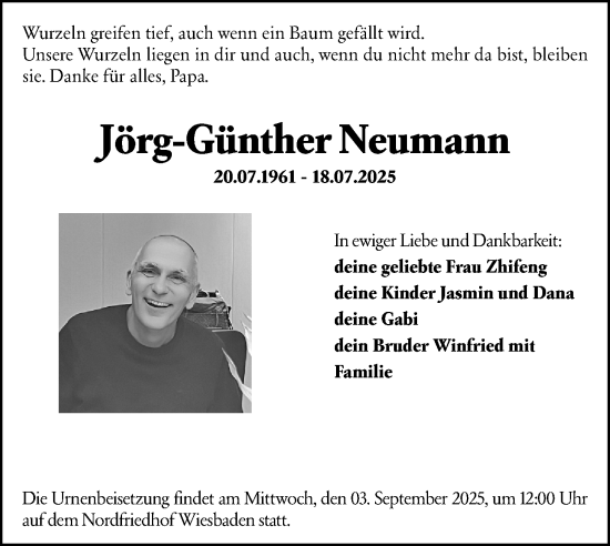 Traueranzeige von Jörg-Günther Neumann von Wiesbadener Kurier