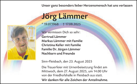 Traueranzeige von Jörg Lämmer von Dill Block