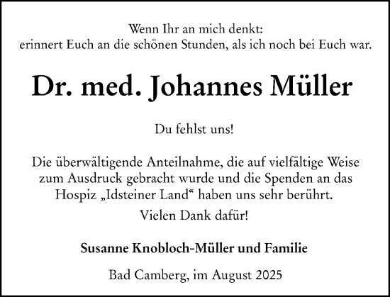 Traueranzeige von Johannes Müller von Camberger Anzeiger