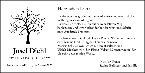 Traueranzeige von Josef Diehl von Camberger Anzeiger