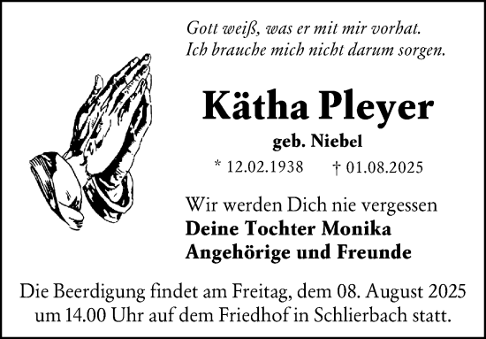 Traueranzeige von Kätha Pleyer von Darmstädter Echo