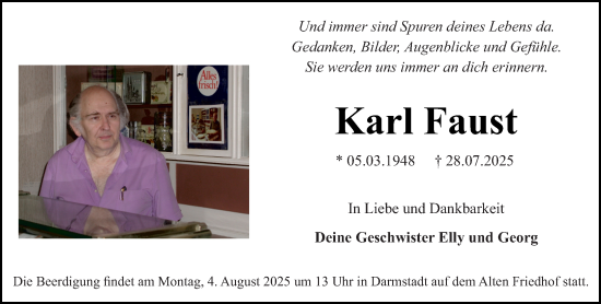 Traueranzeige von Karl Faust von Darmstädter Echo