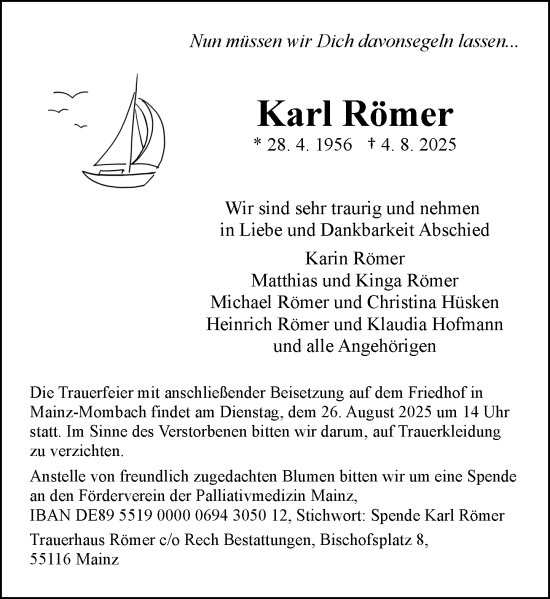 Traueranzeige von Karl Römer von Allgemeine Zeitung Mainz