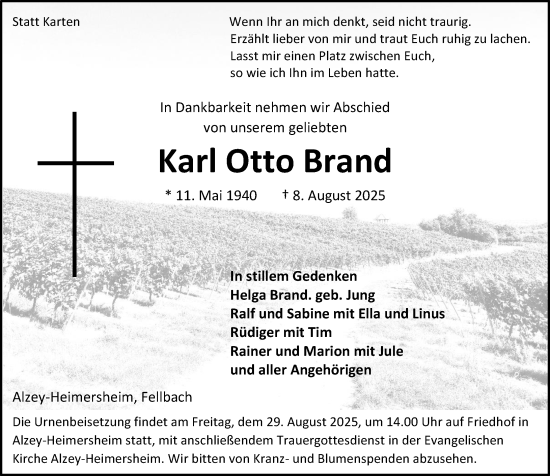 Traueranzeige von Karl Otto Brand von Allgemeine Zeitung Alzey
