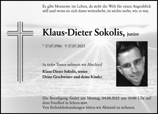 Traueranzeige von Klaus-Dieter Sokolis, junior von Allgemeine Zeitung Mainz