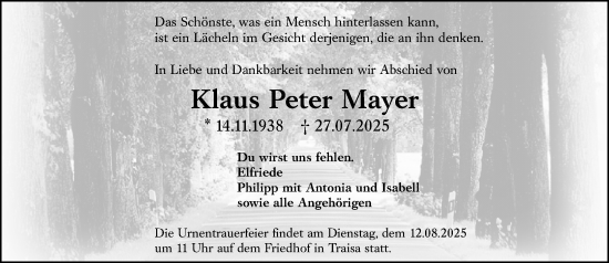 Traueranzeige von Klaus Peter Mayer von Darmstädter Echo