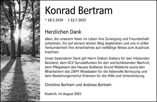 Traueranzeige von Konrad Bertram von Wiesbadener Kurier
