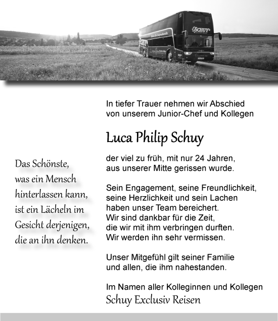 Traueranzeige von Luca Philip Schuy von Nassauische Neue Presse