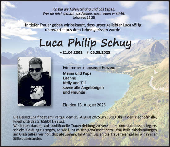 Traueranzeige von Luca Philip Schuy von Nassauische Neue Presse