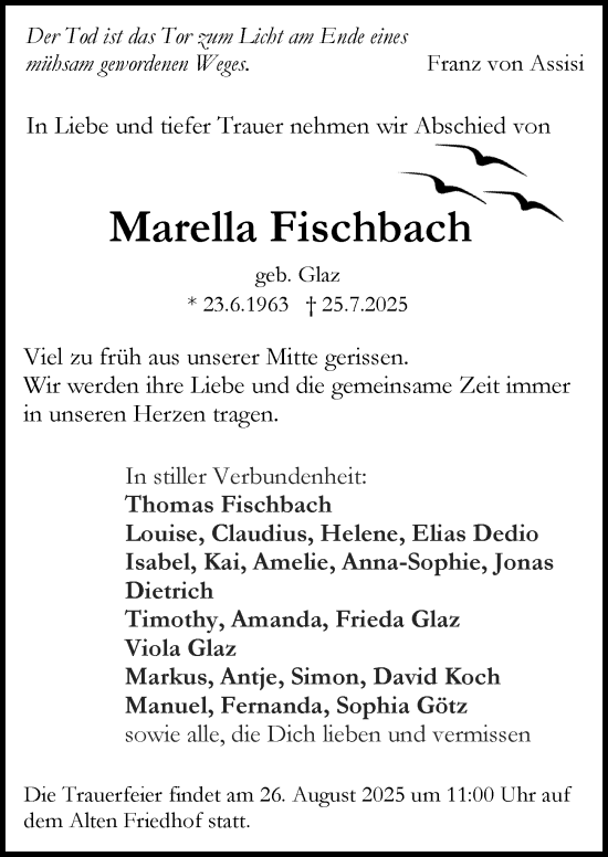 Traueranzeige von Marella Fischbach von Darmstädter Echo