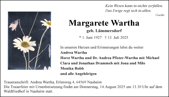 Traueranzeige von Margarete Wartha von Groß-Gerauer Echo