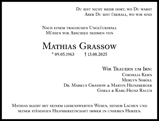 Traueranzeige von Mathias Grassow von Wiesbadener Kurier