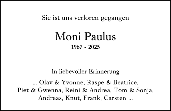 Traueranzeige von Moni Paulus von Wiesbadener Kurier