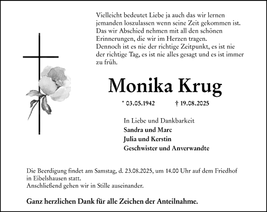 Traueranzeige von Monika Krug von Dill Block