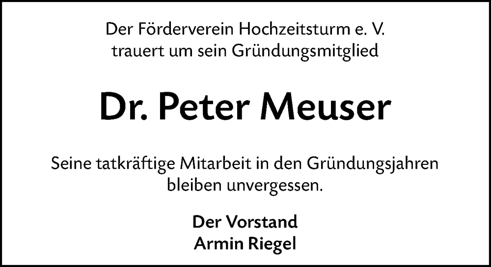  Traueranzeige für Peter Meuser vom 16.08.2025 aus Darmstädter Echo