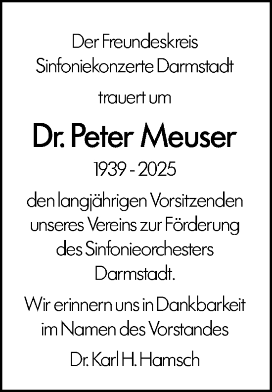 Traueranzeige von Peter Meuser von Darmstädter Echo