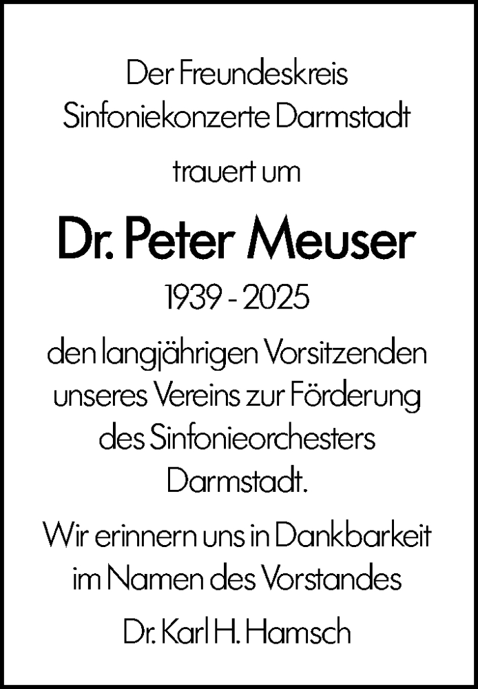  Traueranzeige für Peter Meuser vom 02.08.2025 aus Darmstädter Echo