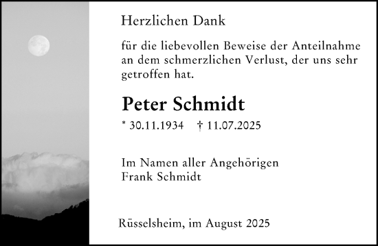 Traueranzeige von Peter Schmidt von Rüsselsheimer Echo