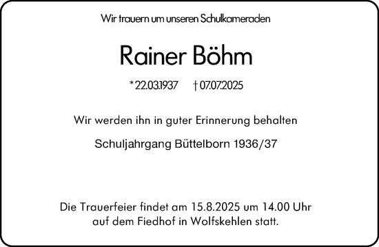Traueranzeige von Rainer Böhm von Groß-Gerauer Echo