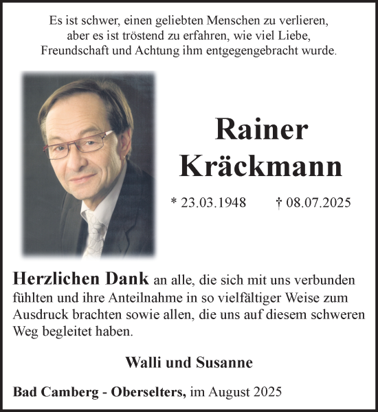 Traueranzeige von Rainer Kräckmann von Camberger Anzeiger