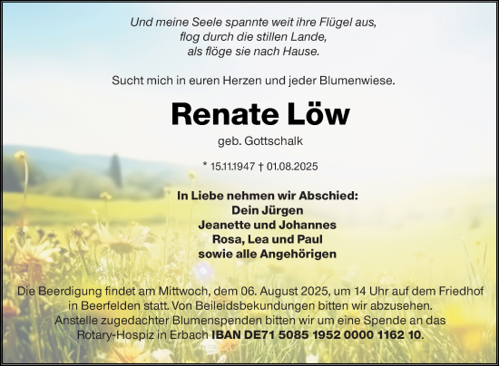 Traueranzeige von Renate Löw von Odenwälder Echo
