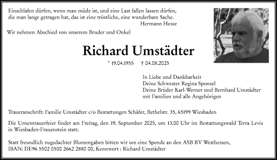 Traueranzeige von Richard Umstädter von Wiesbadener Kurier