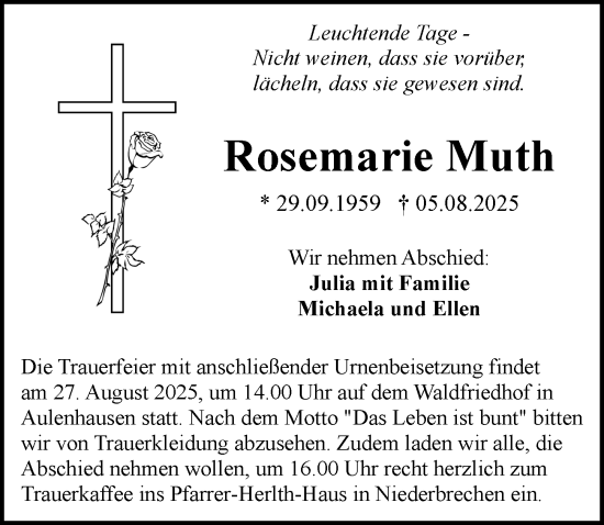 Traueranzeige von Rosemarie Muth von Camberger Anzeiger