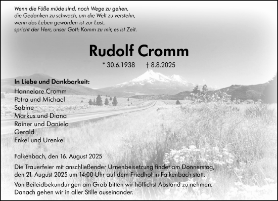 Traueranzeige von Rudolf Cromm von Weilburger Tageblatt